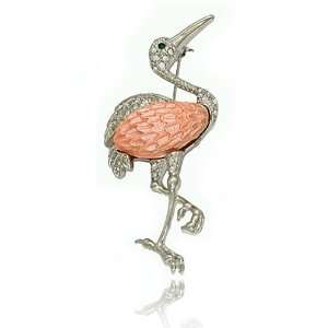   Silvertone Pink Flamingo with Rhinestone Accents Brooch Pin Jewelry