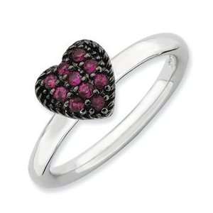   Sterling Silver Stackable Expressions Cr Ruby Heart Ring Size 7.00