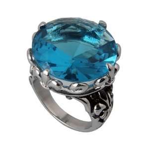 Antique Design Cocktail 316L Stainless Steel Ring with Aquamarine CZ 