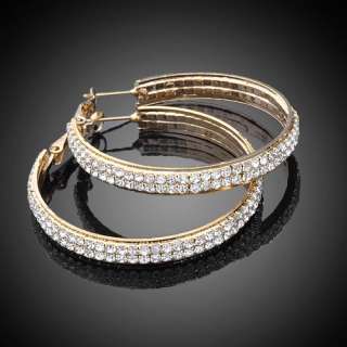   14K GP Gold tone Earrings,Pave Swarovski Crystal Big Hoop 45mm  