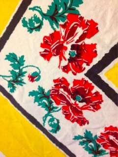   Vintage Startex 40s 50s tablecloth 47X49 yellow red poppy  