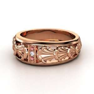  Venus Band Ring, 14K Rose Gold Ring with Red Garnet & Diamond Jewelry