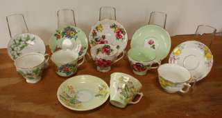   OF SIX 6 FINE ENGLISH BONE CHINA TEA CUP SAUCERS VARIOUS MAKERS OLD