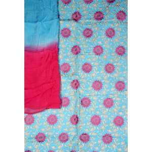 Sky Blue Salwar Suit Fabric with All Over Embroidered Wheels   Pure 