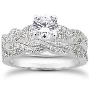  .95CT DIAMOND ENGAGEMENT WEDDING PAVE GOLD 14K RING SET Jewelry