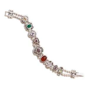  Sterling Silver Gemstone Slider Charm Bracelet Jewelry