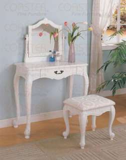 QUEEN ANNE WHITE VANITY MAKEUP TABLE & STOOL SET NEW  