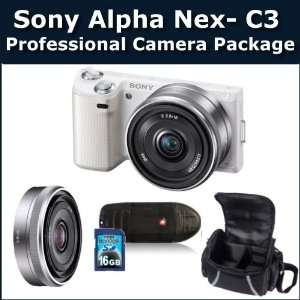 Sony Alpha Nex C3 (White) Professional Camera Package Includes Sony 
