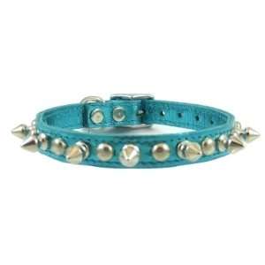   Turquoise Spiked and Studded Leather Dog Collar By Furry