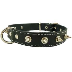  Real Leather Black Spiked Dog Collar Spikes, 1 Wide. Fits 