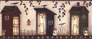 Wallpaper Border American Folk Art Country Outhouses  