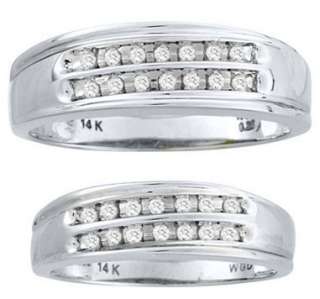HIS/HER MATCHING WEDDING DIAMOND RING BAND SET DUO 14K GOLD 0.28 CTS 