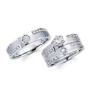 14k White Gold Diamond Three 3 Trio Wedding Ring Set  