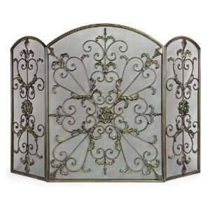   Style Scrolling Floral 3 Paneled Wrought Iron Fireplace Screen Home