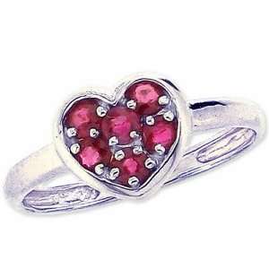   White Gold A Dainty Gem Studded Sweet Heart Promise Ring Ruby, size5.5