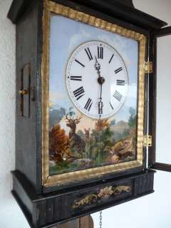 Unique & Antique Wall Clock Hunting Scene Deers 1800s  