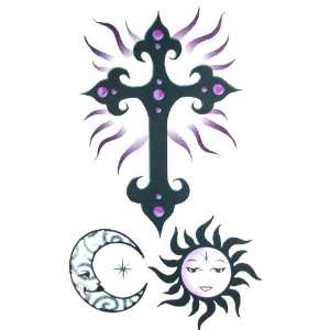  Flaming Cross, Sun, and Moon Temporary Tattoos Beauty