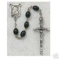 Black Wood Bead Papal Rosary w/ Pewter Crucifix #941DF  