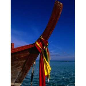 Bow of Traditional Longtail Boat with Coloured Cloth to Appease Sea 