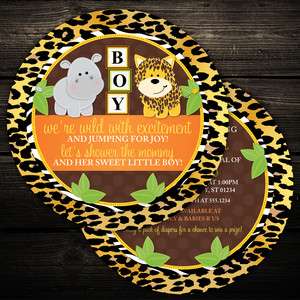 20 Circle Wild Jungle Zebra Print Baby Shower or Birthday Invitations 