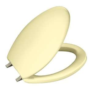   Elongated Toilet Seat with Vibrant Brushed Nickel Hinges, Sunlight