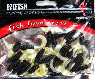 EZFish Trout Crappie Panfish Curl Tail Worms 24 Pc Black NEW  