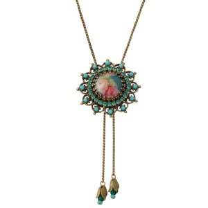   Pendant with Flower, Vintage Elements and Turquoise Swarovski Crystals