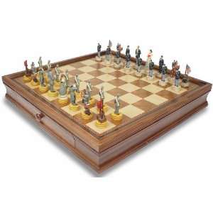  Civil War II Theme Chess Set with Walnut Case Toys 