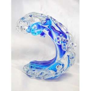  NEW Hand Blown Blue Glass Ocean Wave Paperweight