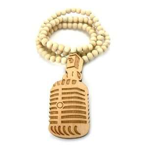  Natural Wooden Microphone Mic Pendant With a 36 Inch Necklace Chain 
