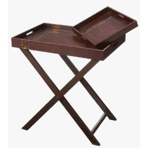  26 Wooden Table Stand With 2 Trays   Mahogany Finish 